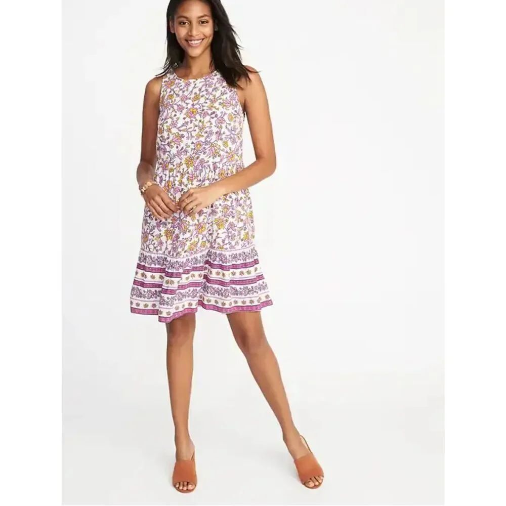 Old Navy Women’s Sleeveless Floral Tiered Swing Dress Floral Print Lined Size L